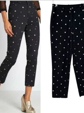 Modcloth Black Cropped Pants with Star & Moon Embroidery